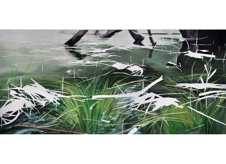 »Rheinauen«, Öl auf Holz, 84 x 184 cm, 2013
