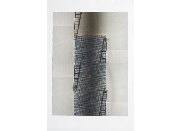 »ohne Titel«, Zeitungspapier Collage, teils vernäht, 57 x 40 cm, 2012