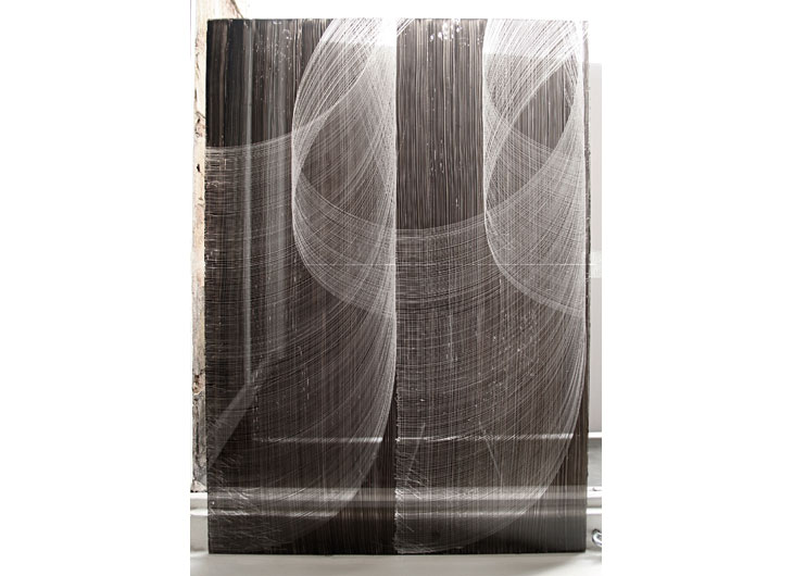 »ohne Titel«, Zeichnung auf Ölfarbe hinter Glas, 60 x 42 cm, 2013